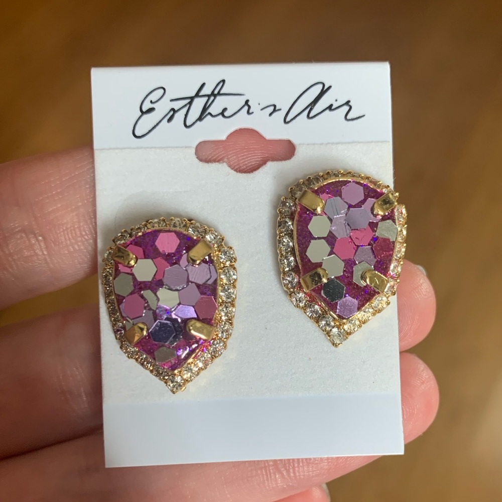 Pink confetti glitter stud earrings